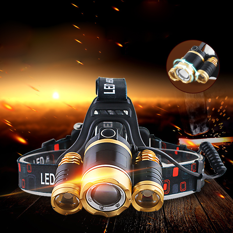 RJ-3000 Headlamp Outdoor Headlight Waterproof T6 Beads Head Torch Hunting Flashlight with Charger