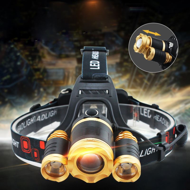 RJ-3000 Headlamp Outdoor Headlight Waterproof T6 Beads Head Torch Hunting Flashlight with Charger