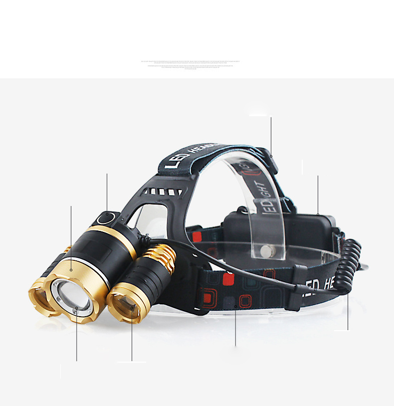 RJ-3000 Headlamp Outdoor Headlight Waterproof T6 Beads Head Torch Hunting Flashlight with Charger