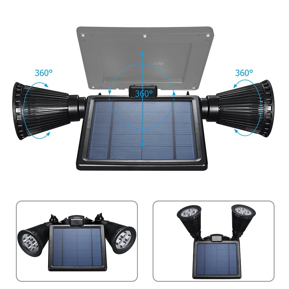 Outdoor Solar Powered Rotatable Dual Lamp Heads Light Security Light-Sensing Wall Lamp IP44 Waterproof-2