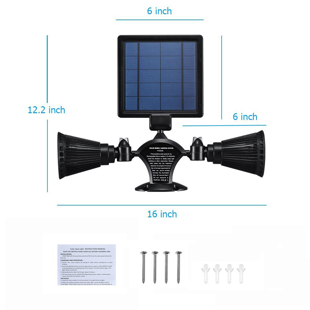 Outdoor Solar Powered Rotatable Dual Lamp Heads Light Security Light-Sensing Wall Lamp IP44 Waterproof-5