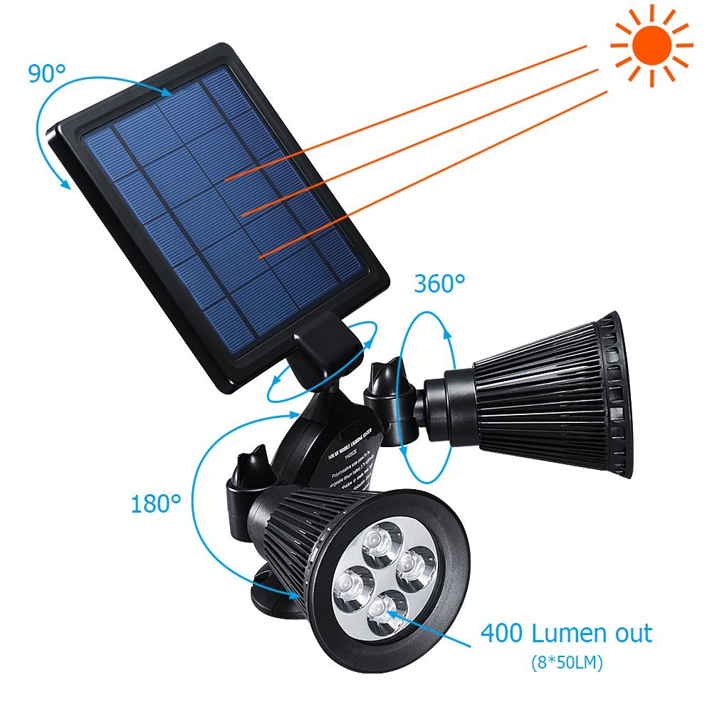 Outdoor Solar Powered Rotatable Dual Lamp Heads Light Security Light-Sensing Wall Lamp IP44 Waterproof-6
