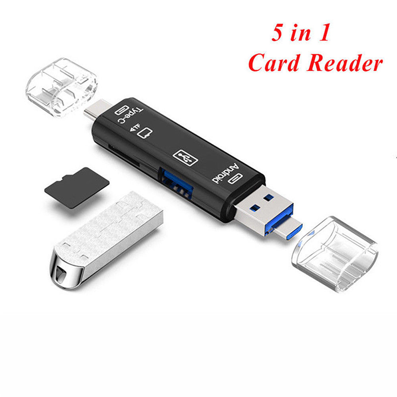 5 в 1 Multifunction Micro USB Type-C Hearder OTG Adapter - Черный