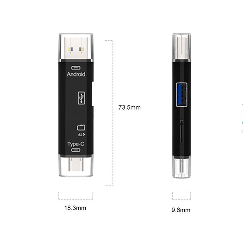 5 в 1 Multifunction Micro USB Type-C Hearder OTG Adapter - Черный