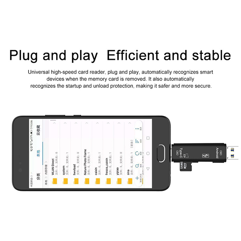 5 po en 1 Micro Micro USB Type-C TF Carte Reader OTG Adaptateur - le Noir