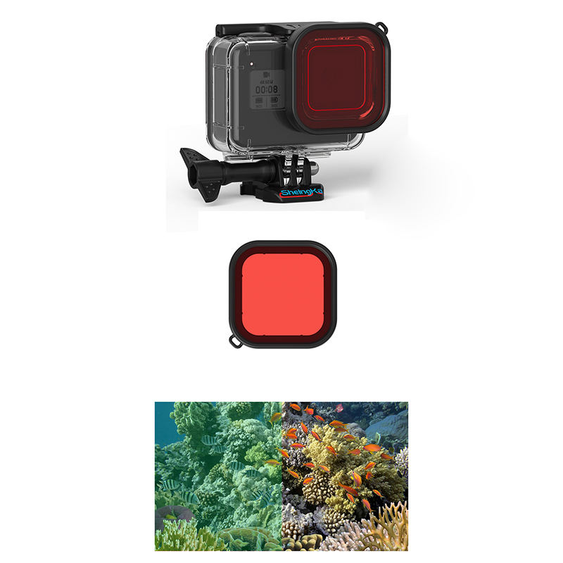 Sheingka Para a Gopro Hero 8 Mergulhando Filtro Proférico Raso Raso - Vermelho