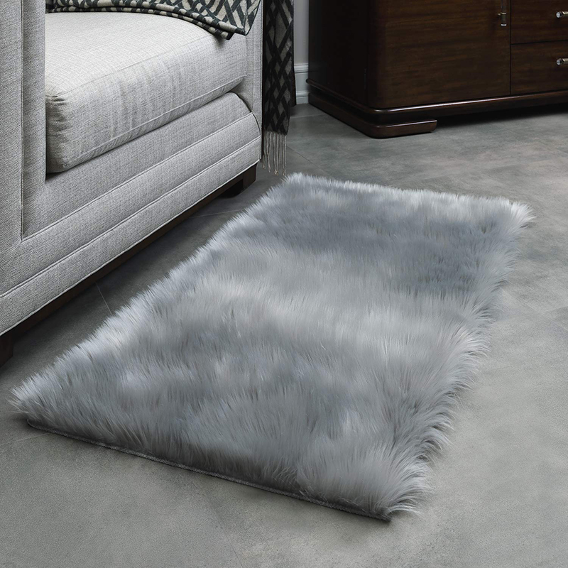 Mouton Artificiel Coiffe De Tapis Poils De Laine Fourrure De Fourrure Faux De Fourrure En Laine Moelleuse - Blanc // 60x120cm