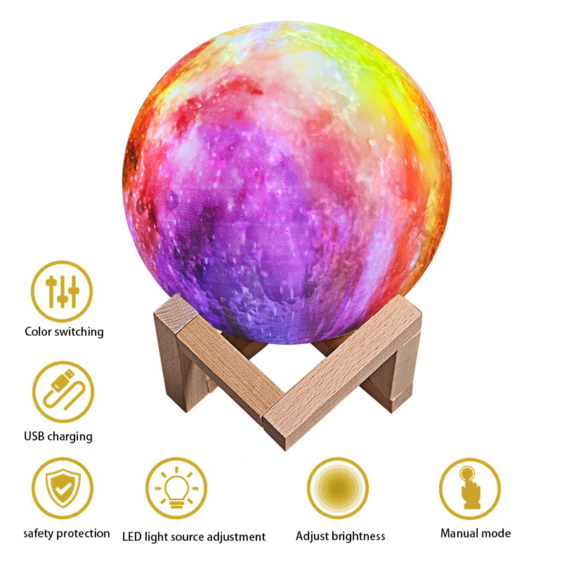 3D Levou Noite Luz Mesa Mesa Moon Lâmpada 16 Cores Pintura Colorida Com Controle Remoto - Diâmetro 15cm.