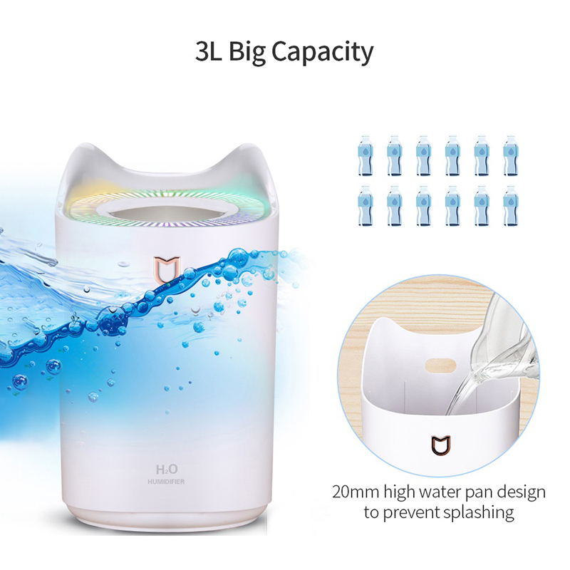 Recargable Coche Casa K7 Doble Boquilla Humidificador USB De Actualización Purificador De Aire Con Capacidad De 3000 Ml Noche La Luz - Blanco