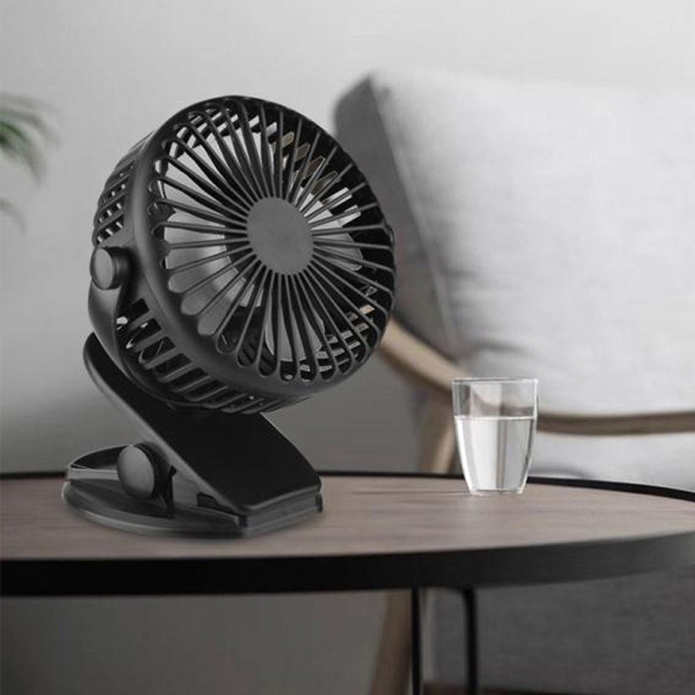 Portátil Mini Refrigeração Clipe Ventilador Ventilador De Desktop 2-em-1 USB Recarregável Pequeno Fã - Preto