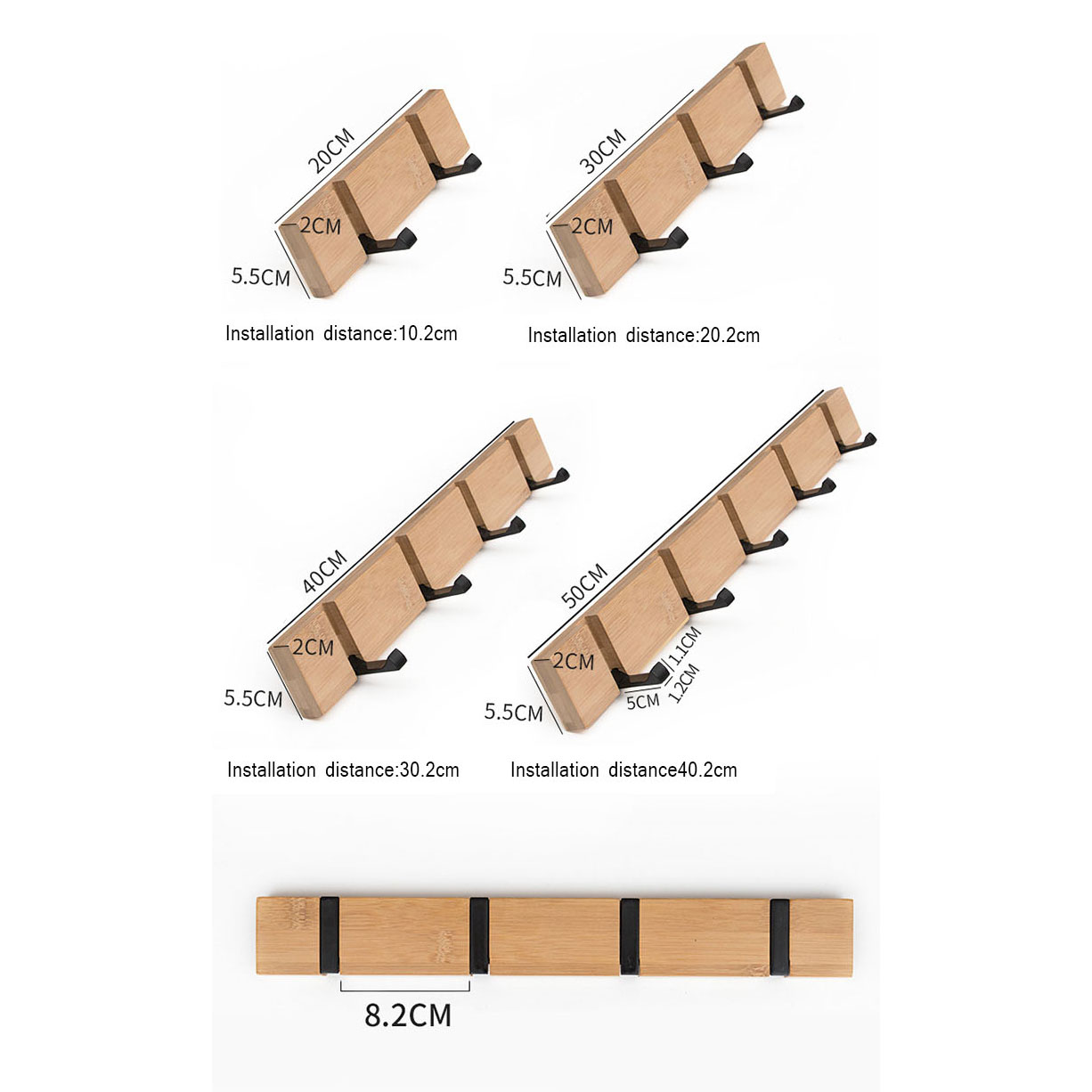 Wandmontierte Kleiderhaken Tür Kleiderbügel Badezimmer Handtuchständerholz/5 - Haken - Weiß // 5-hook