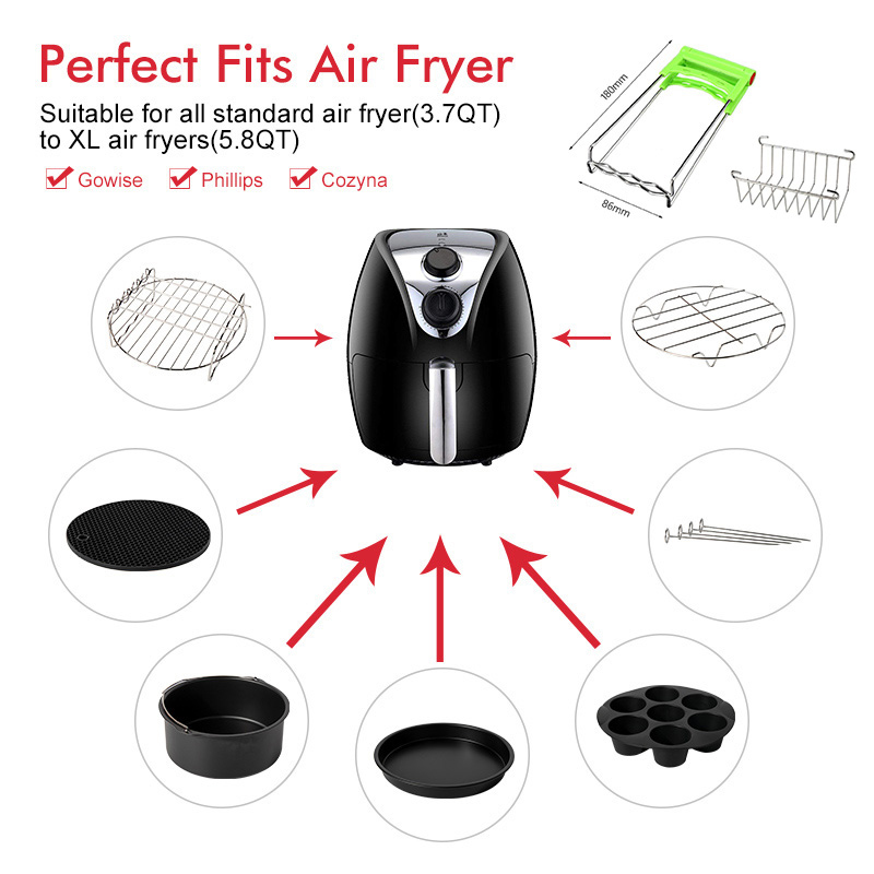 8pcs Air Fryer Accessoires Accueil Cuisine Acier Inoxydable Multi - Kits D'outils De Cuisson