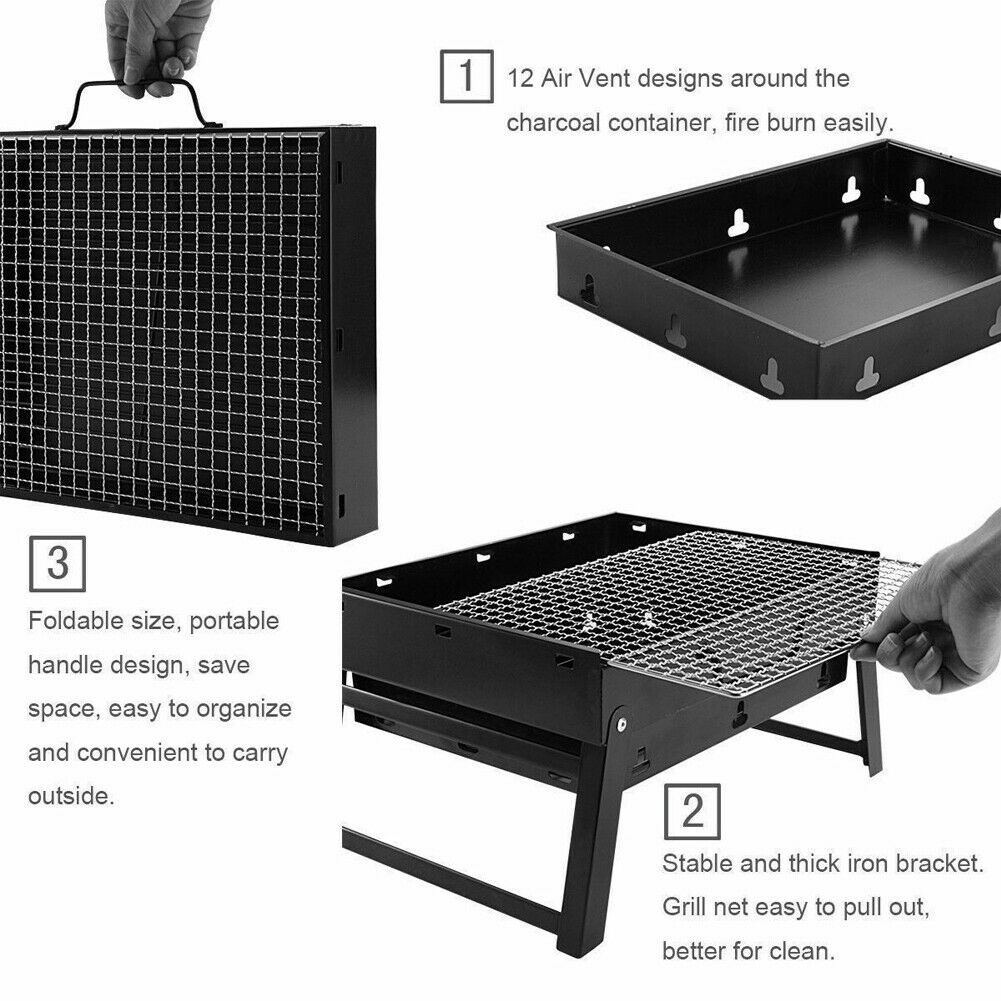 Horno Barbacoa Casa Plegable De Acero Negro Portátil - Configuración Estándar: Malla De Hierro / Tipo De Espesor / Tamaño Medio: 43 * 29 * 22cm - Configuración Estándar: Malla De Hierro Tipo / Gruesa // Tamaño Medio: 43 * 29 * 22cm