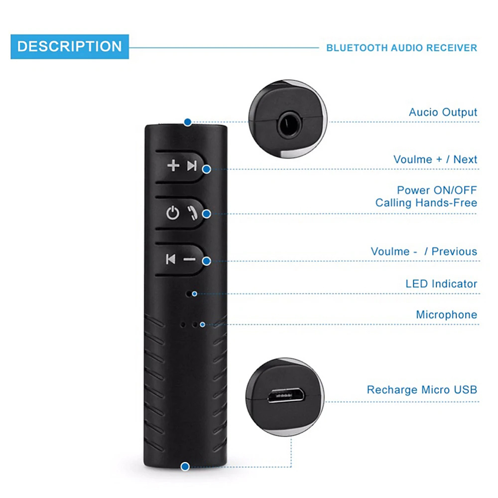 3,5-mm-Jack-Bluetooth-Hände - Kostenloser AUX-Empfängeradapter-Auto-Sender-Musikempfänger