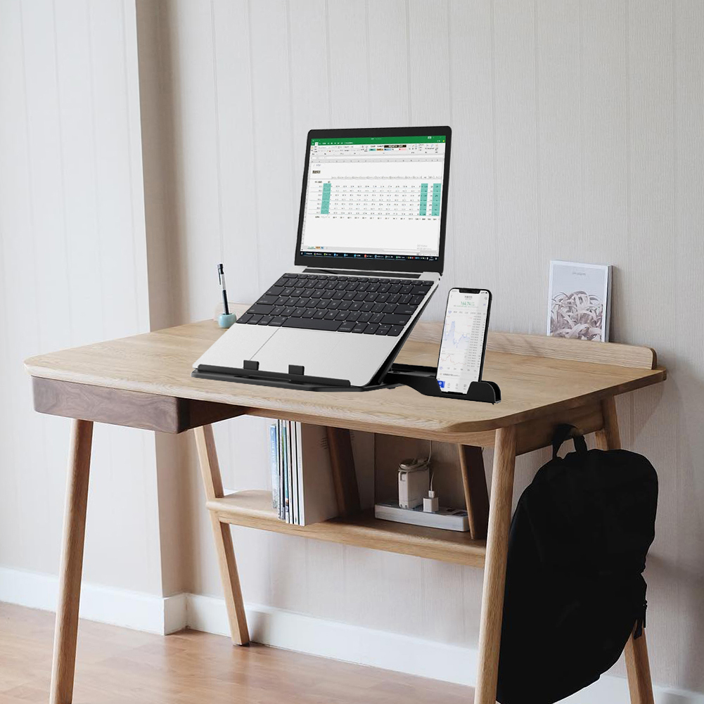 Laptop-Standhalter-Notebook-Computer-Stand-Heben Tragbare Halterung Mit Mobiltelefonständer - Schwarz