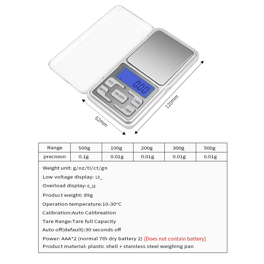 Mini Pocket Digital Electronic Balance Pour Bijoux Sterling Silver Et Balance D'or Gram - 500g / 0,1g