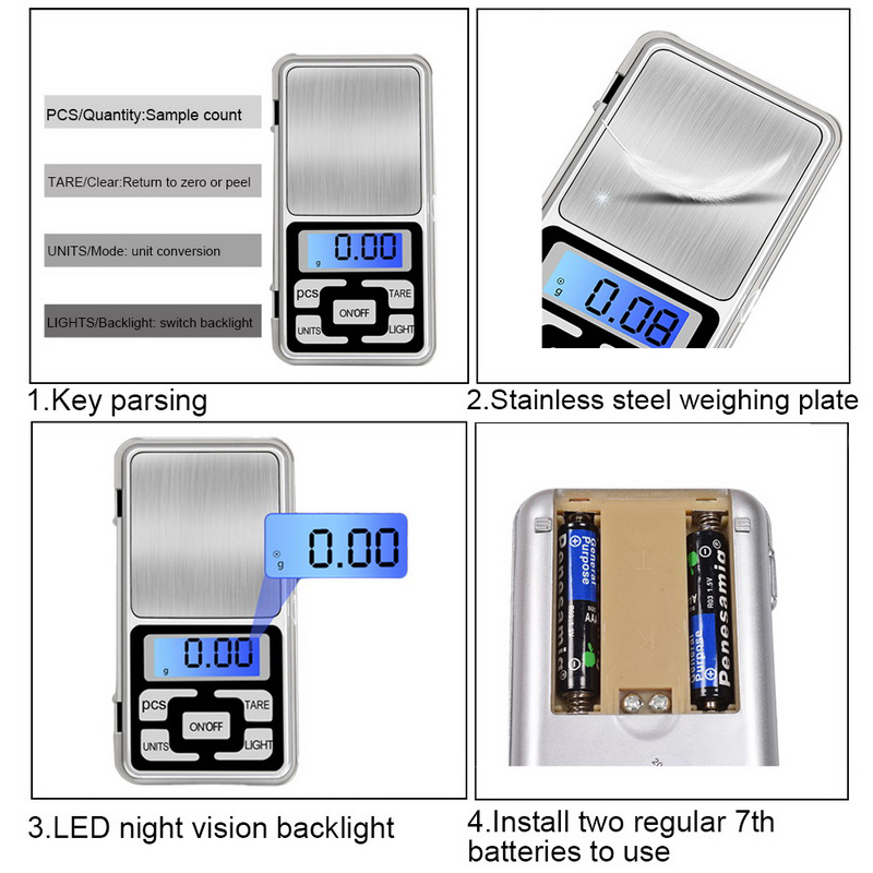 Mini Bolsillo Digital Escala Electrónica Para Joyería De Plata Esterlina Y Gramo De Balance De Oro - 500 G / 0.1g