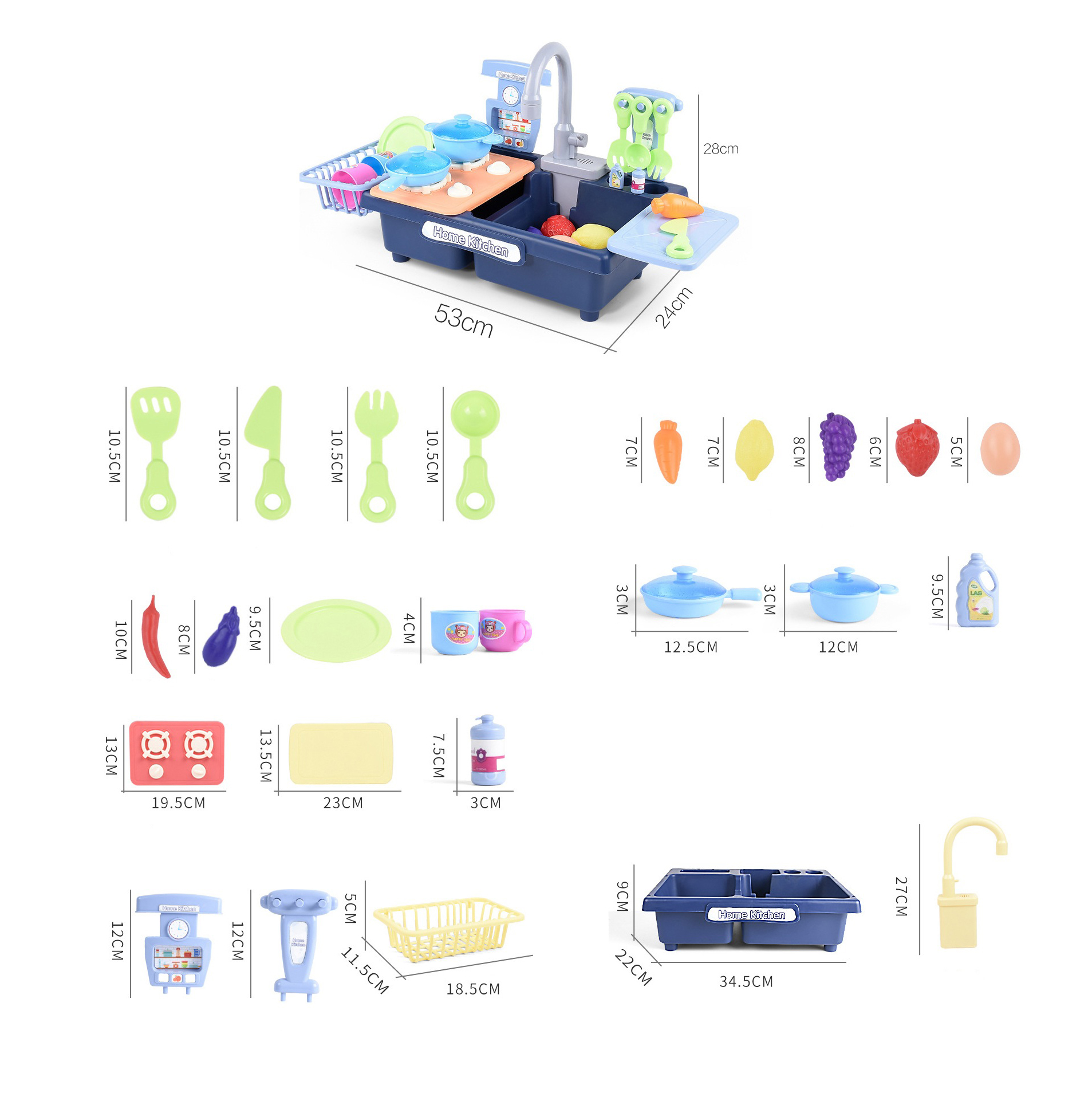 Juguetes de Cocina de Lavado Con Agua Corriente Lavavajillas - Modo Eléctrico Actualizado, Azul