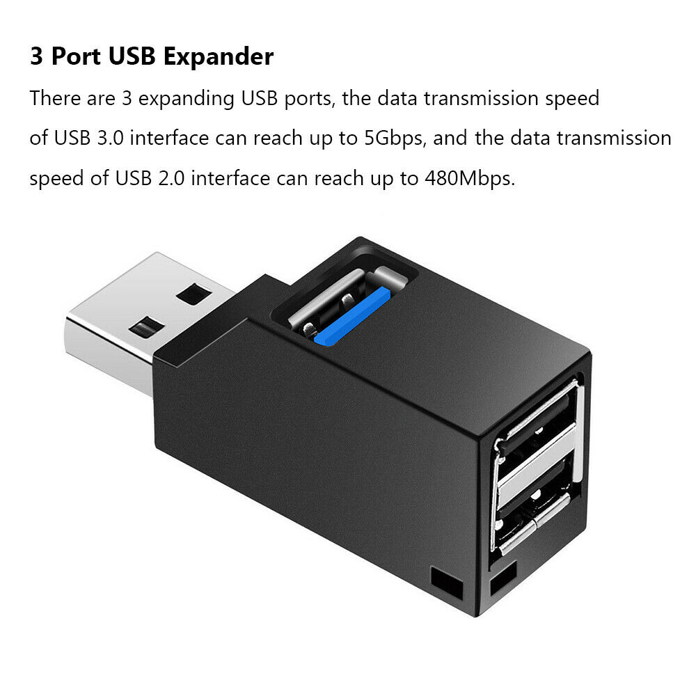 Divisor USB 3.0 HUB (2 USB 2.0 + USB 3.0) 3 Puertos Mini Portable Divisor USB Para Computadora Portátil PC Tablet - Blanco