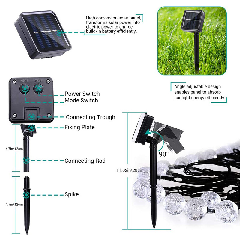 6,5m Luminária de Barbante de 30 Modos Com Energia Solar de 30 Modos Lâmpada de Decoração de Jardim de Jardim - Branco