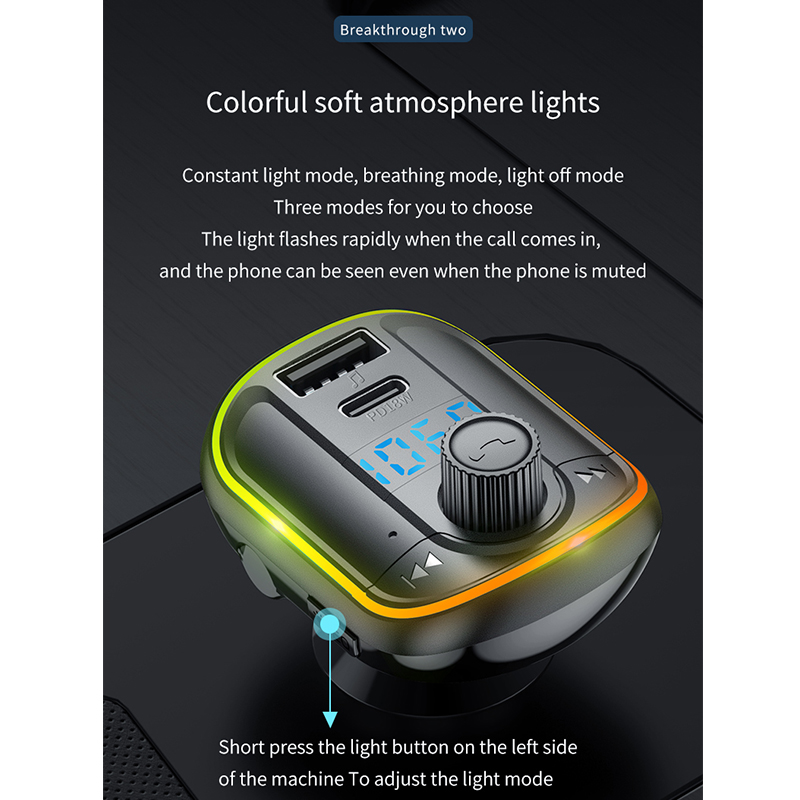 FM Radio Bluetooth 5.0 Tipo USB - C Carro de Telefonal de Car