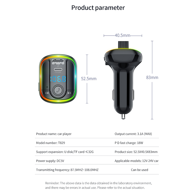 FM Radio Bluetooth 5.0 Tipo USB - C Carro de Telefonal de Car