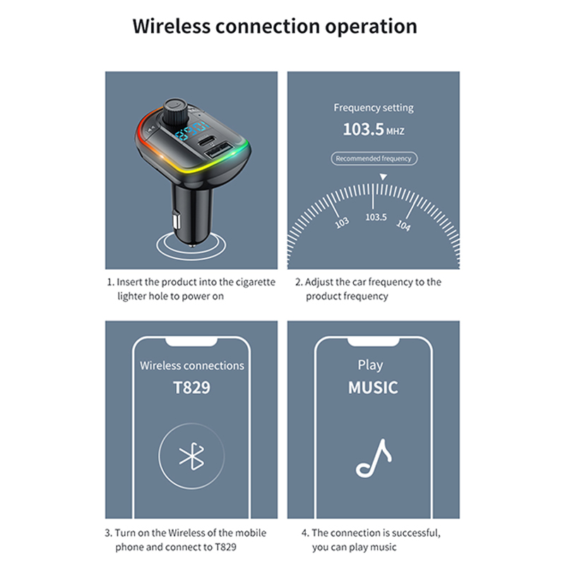 FM Radio Bluetooth 5.0 Tipo USB - C Carro de Telefonal de Car