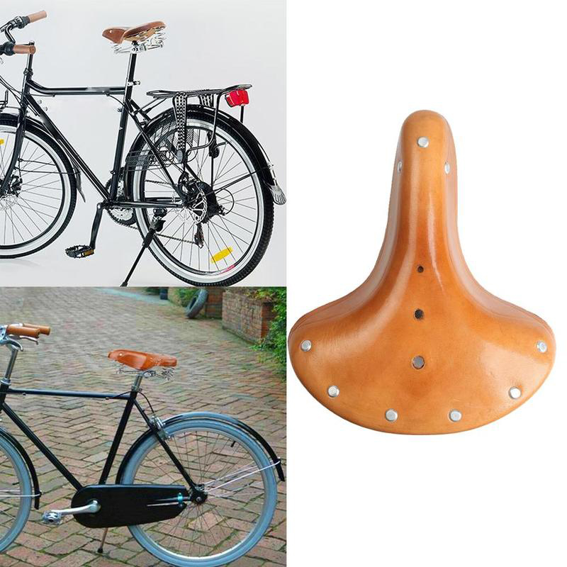 Vintage Genuine Leather Shock-Absorbing Spring Bicycle Seat Tuning Retro Bicycle Saddle - Brown