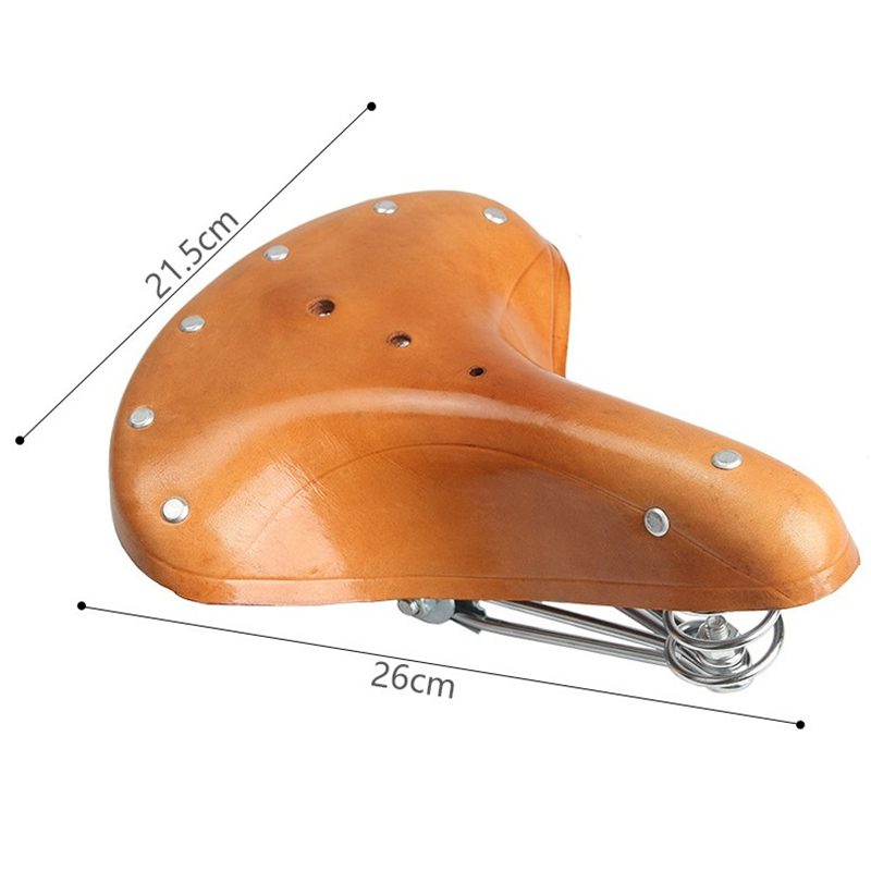 Vintage Genuine Leather Shock-Absorbing Spring Bicycle Seat Tuning Retro Bicycle Saddle - Brown