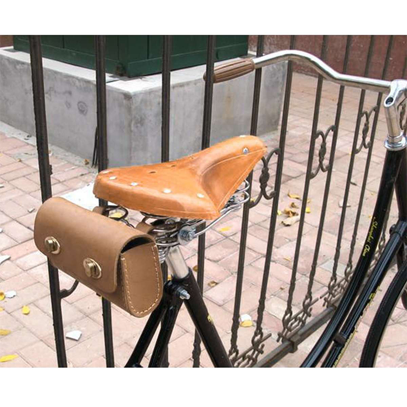 Vintage Genuine Leather Shock-Absorbing Spring Bicycle Seat Tuning Retro Bicycle Saddle - Brown