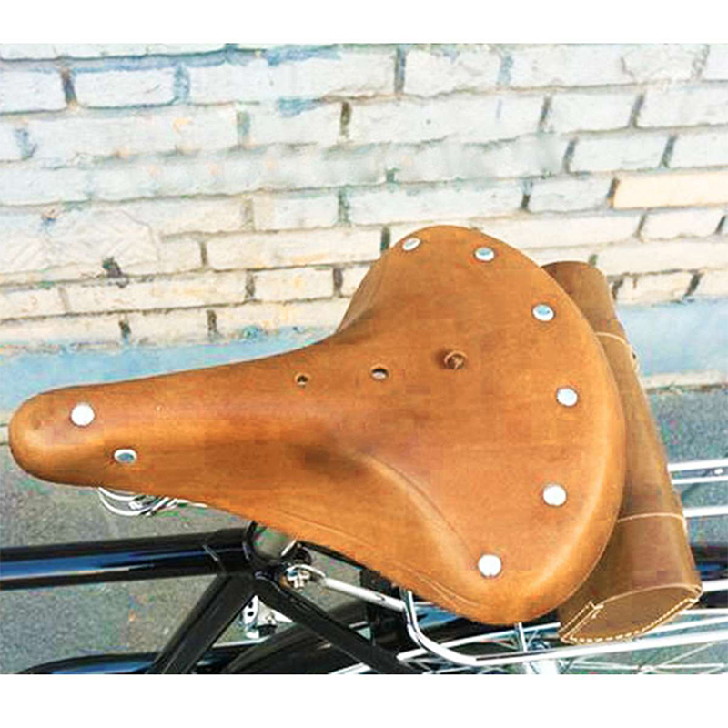 Vintage Cuero Genuino Primavera Asiento De Bicicleta Sintonización Retro Bicicleta Silla De Montar - Marrón Claro