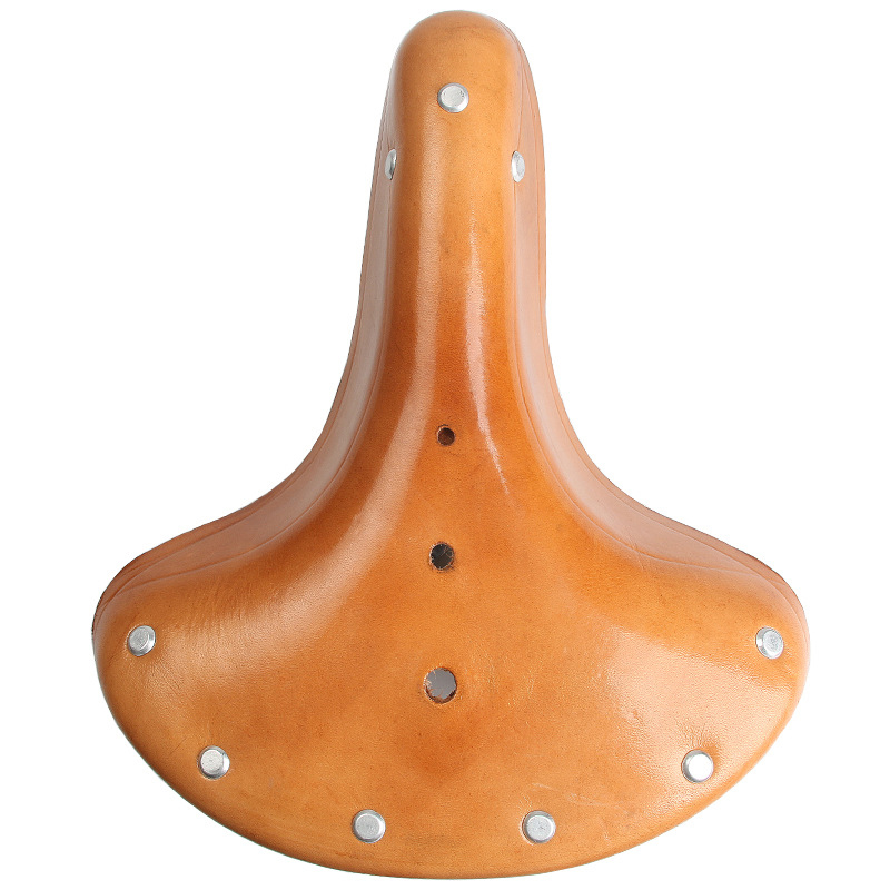 Vintage Genuine Leather Shock-Absorbing Spring Bicycle Seat Tuning Retro Bicycle Saddle - Brown