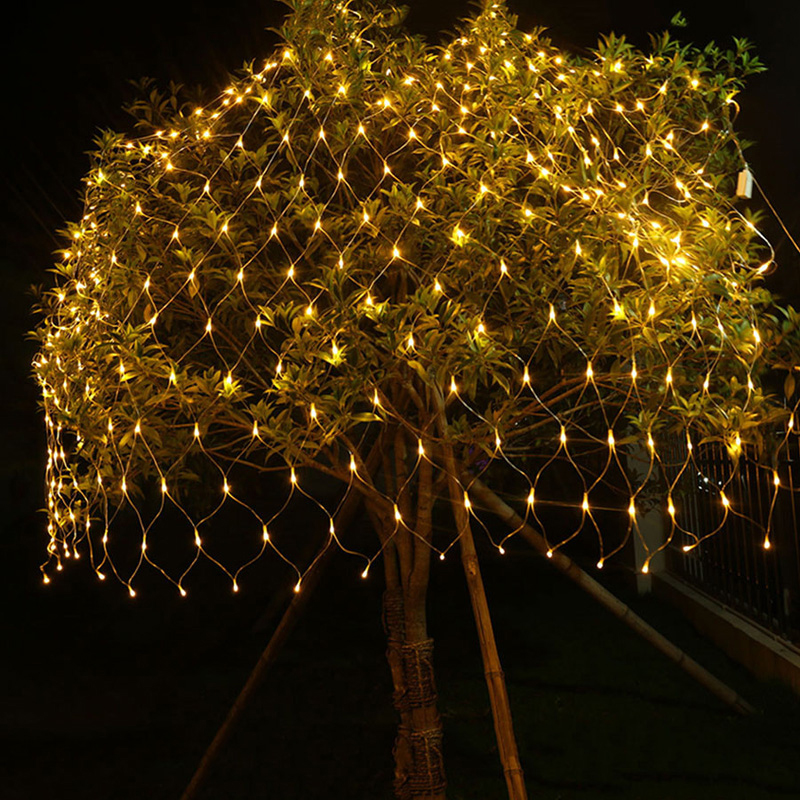 [1.5m x 1.5m] 96 Lámparas de Malla de Malla Lámpara de Guirnalda RGB Para la Navidad Año Nuevo Decoración de la Fiesta de la Boda de la Boda - Amarillo/enchufe de Ee. Uu.