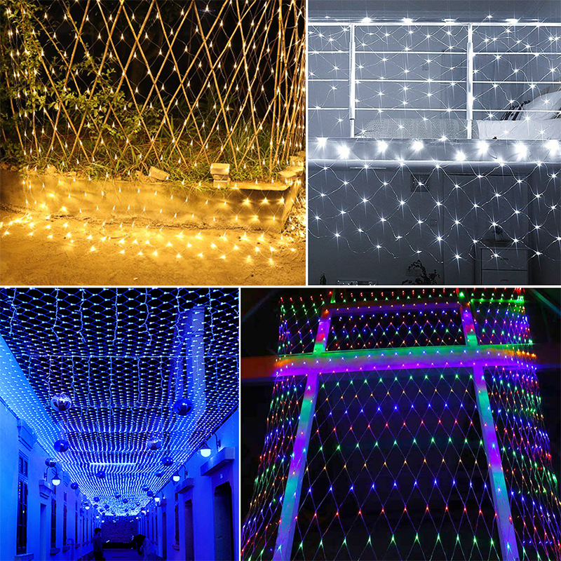 [1,5 m x 1,5 m] Light Light String Mesh Light RGB Lampada Garland Per Natale Decorazione Per Feste di Nozze di Capodanno - Plug Giallo/noi