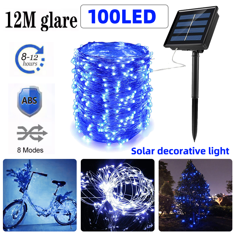 12m Lumière de Cordes Solaires [100 Led, 8 Modèles] Garden Festival Mariage Décor de Fée Lamp-8 Modes 12m 100 - Multicolore LED