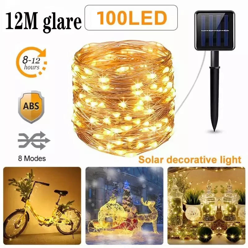 12m Lumière de Cordes Solaires [100 Led, 8 Modèles] Garden Festival Mariage Décor de Fée Lamp-8 Modes 12m 100 - Multicolore LED