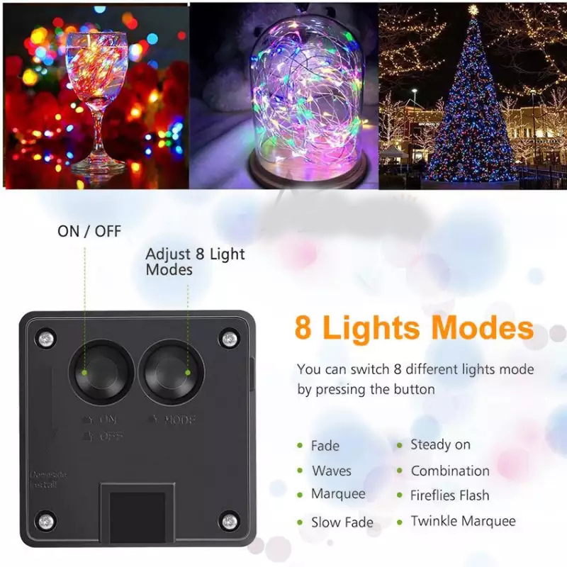 12m Lumière de Cordes Solaires [100 Led, 8 Modèles] Garden Festival Mariage Décor de Fée Lamp-8 Modes 12m 100 - Multicolore LED