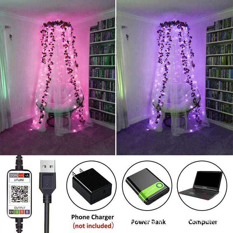 USB Bluetooth App Control RGB Color LED Saite Light Copper Draht Fairy String Light Home Decor - 2 Meter 20 Lichter