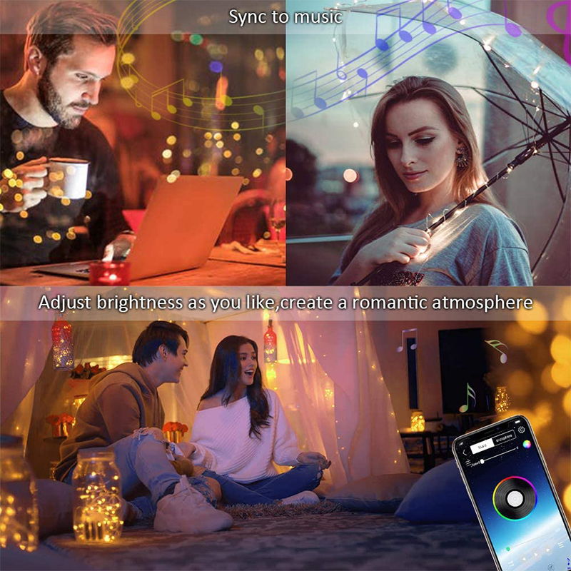 USB Bluetooth Control RGB Цвет Светодиодная Струна Светодиодная Медная Проволока Сказочная Струна Light Home Decor - 20 Метров 200 Светов