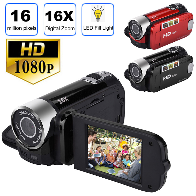 16MP HD 1080P Digital Camera Video Recorder Clear Night Vision Anti-shake Timed Selfie Camcorder - Black/US Plug