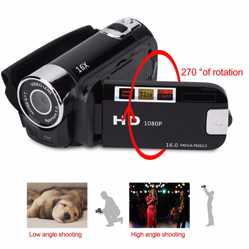 16MP HD 1080P Digital Camera Video Recorder Clear Night Vision Anti-shake Timed Selfie Camcorder - Black/US Plug