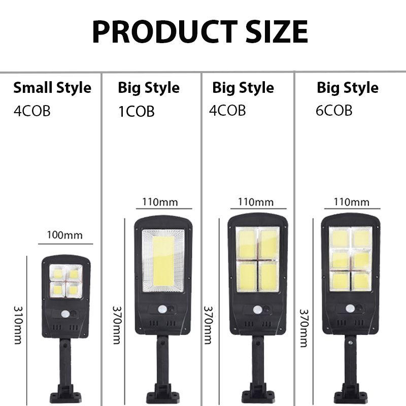 LED Solar Street Light 3 Modes Lámpara de Jardín Remoto IP67 Sensor de Movimiento Impermeable al Aire Libre Iluminación al Aire Libre - L Tamaño/4 Mazorca Con Control Remoto