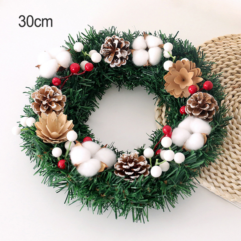 30cm/40cm/50cm Christmas Tree Wreath Simulation Cotton Pine Cone Xmas Garland Decoration - 30cm-1