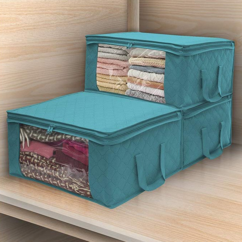 Sac De Rangement Pliable De Couette Avec 3 Grands Vêtements Organisateur Pour Couvertures Placards - Gris