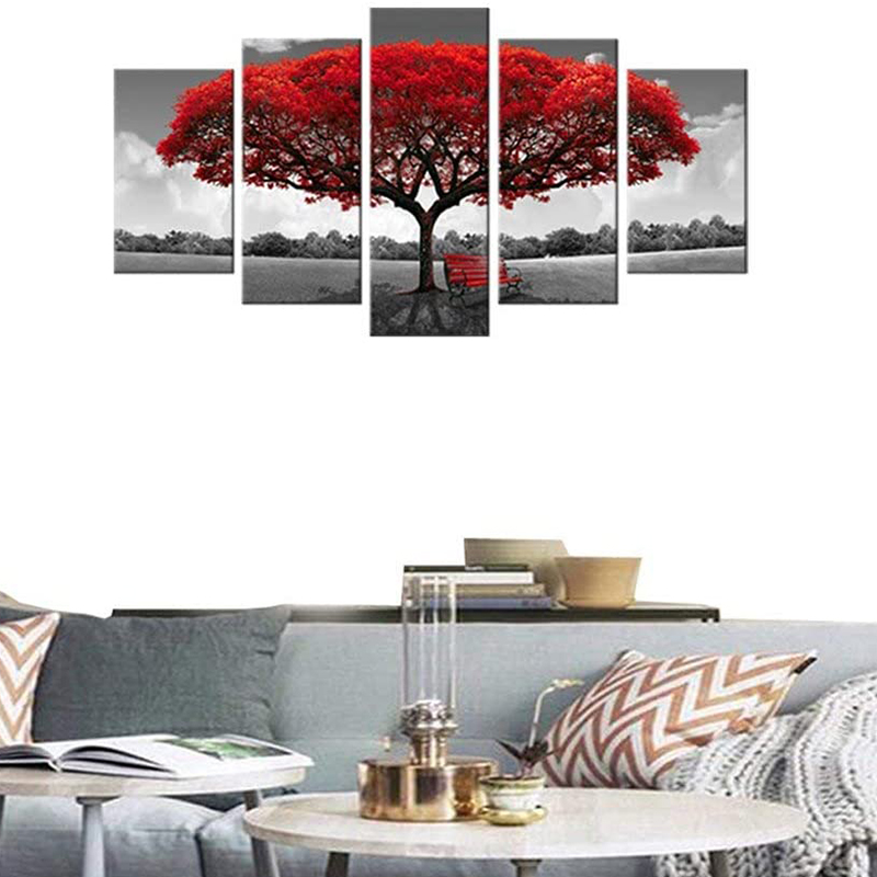 Toile Art Art Art Rouge Arbre Arbre Images Sur Toile Paysage Peinture - 10x15cmx2; 10x20cm x2; 10x25cm x1