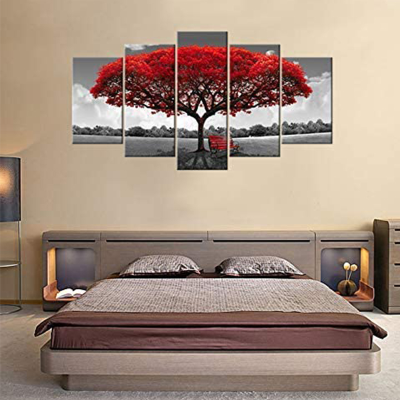 Leinwand Wall Art Red Tree Bild Drucke Auf Leinwand Landschaftsmalerei - 10x15cmx2.; 10x20 cm x2.; 10x25 cm x1.