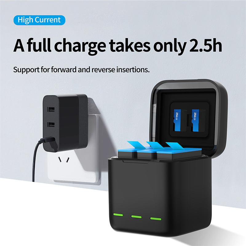 Telesin For GoPro Hero 9 3 Slots Chargeur de Batterie + Type-C Cable Battery Charging Dock Avec Lumière LED