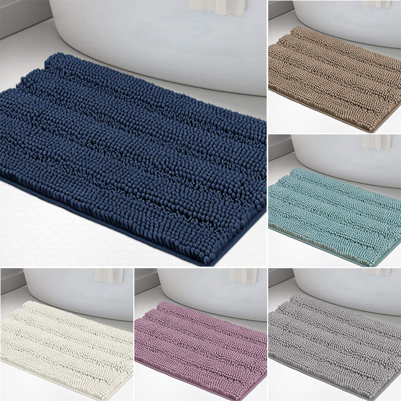 Bath-Teppich Ultra Dicke Und Weiche Badematte Chenille Gestreifte Bodenmatte Mit Rutschfester Türmatte - Marineblau / Größe: 50x81cm