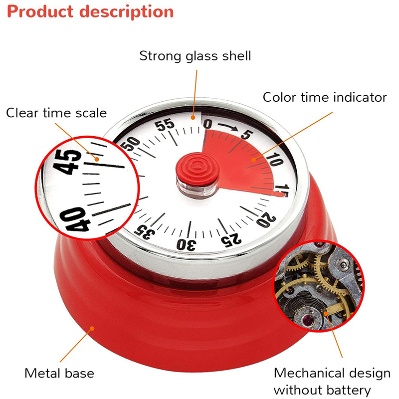 Temporizador De Cozinha Magnética 60 Minutos Temporizador De Contagem Regressiva Visual Com Alarme Alto Para Cozimento De Cozimento - Vermelho