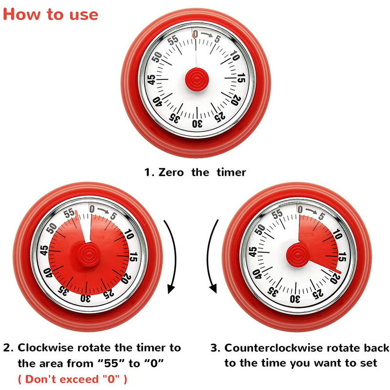 Timer Da Cucina Magnetico 60 Minuti Con Conto Alla Rovescia Visiva Con Allarme Forte Per La Cottura Della Cottura - Rosso